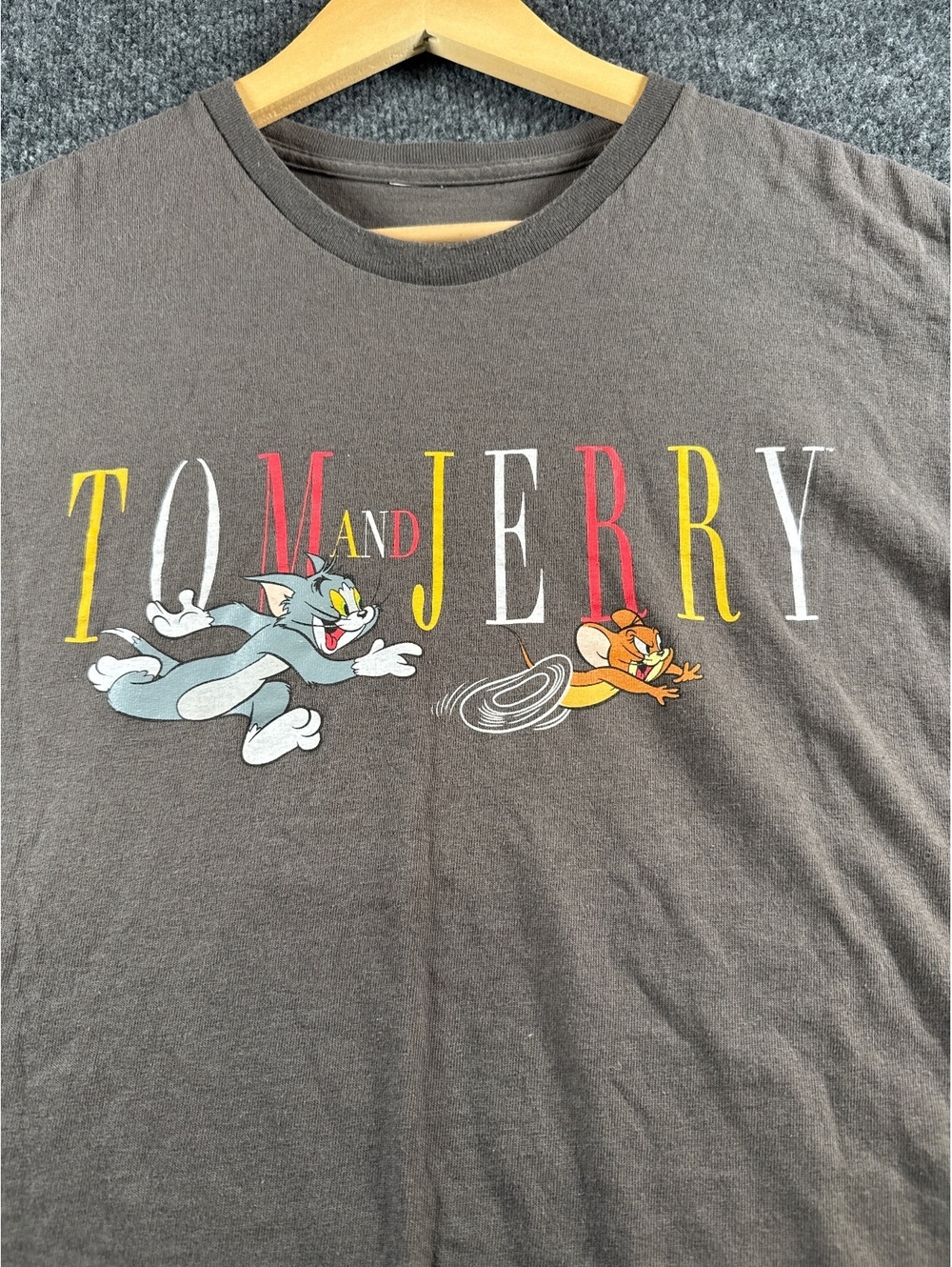 Tom and Jerry Cartoon Graphic T-Shirt Men's XL Gray Retro Classic Animation
